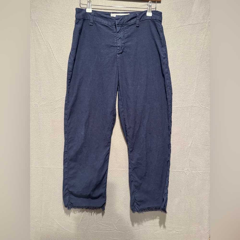 Frank & Eileen Kinsale Navy Performance Linen Pant with raw edge